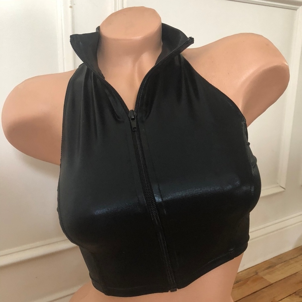 American Apparel zip up crop top shiny